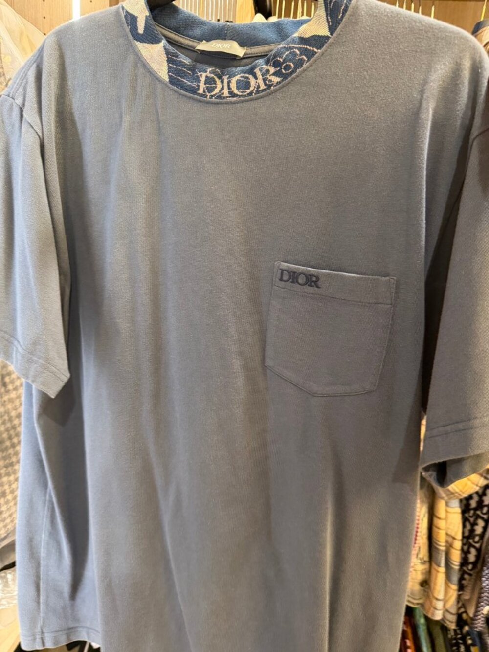 Dior Navy Oblique Collar Pocket T-Shirt Men's L